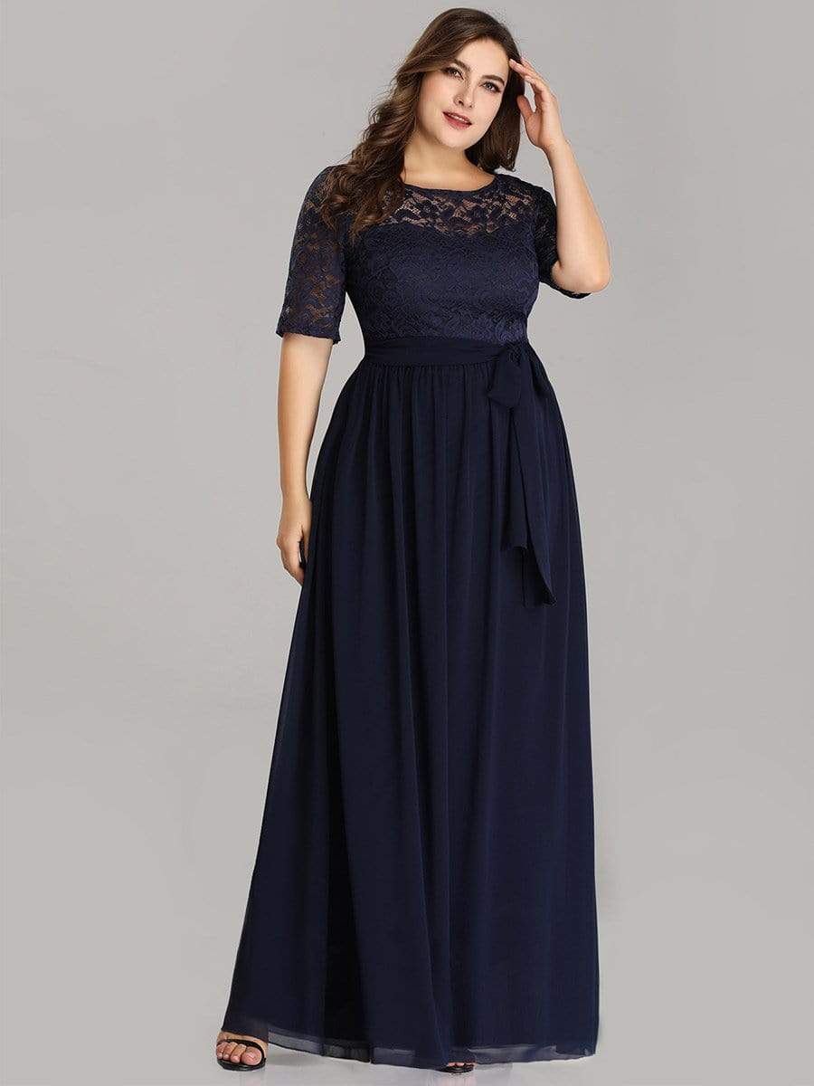 Maxi Long Lace Illusion Plus Size Mother Of the Bride Dresses #color_Navy Blue 