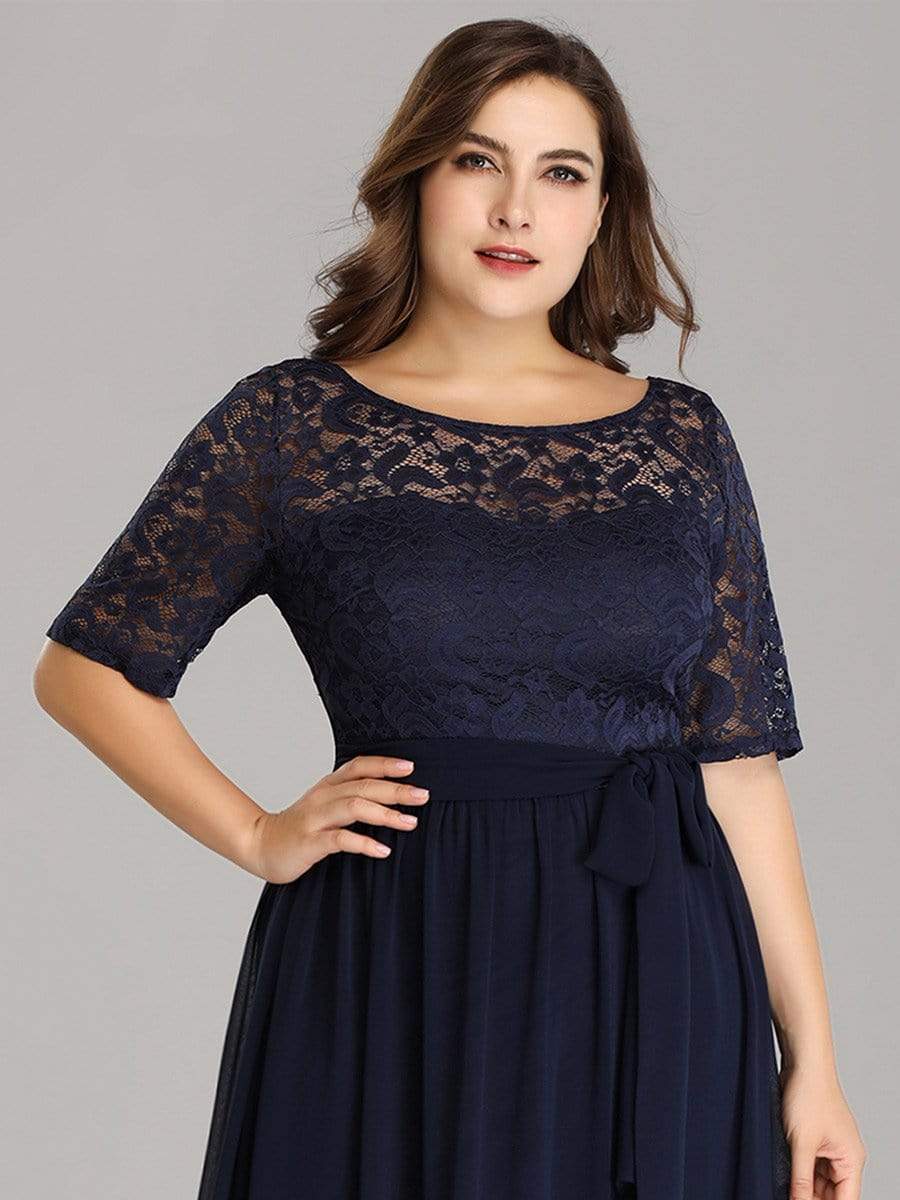 Maxi Long Lace Illusion Plus Size Mother Of the Bride Dresses #color_Navy Blue 