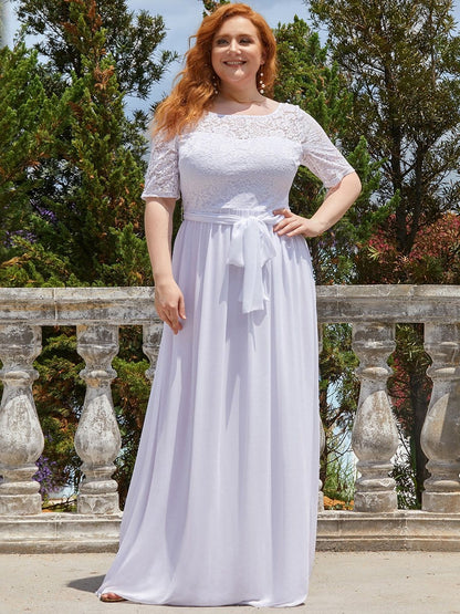 Maxi Long Lace Illusion Plus Size Mother Of the Bride Dresses #color_White 