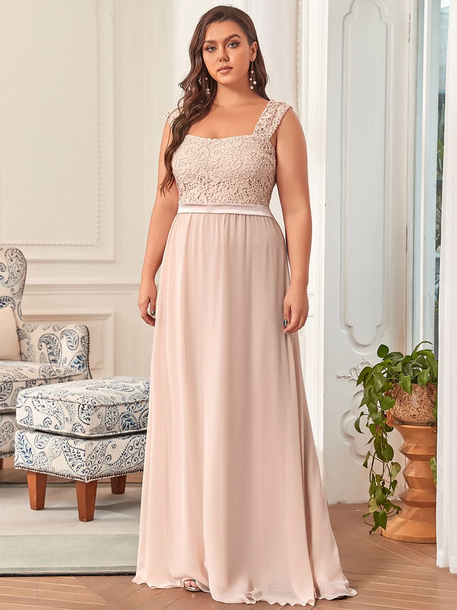 Custom Size Elegant A Line Long Chiffon Bridesmaid Dress With Lace Bodice