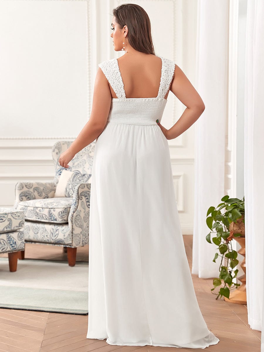 Custom Size Elegant A Line Long Chiffon Bridesmaid Dress With Lace Bodice #color_Cream