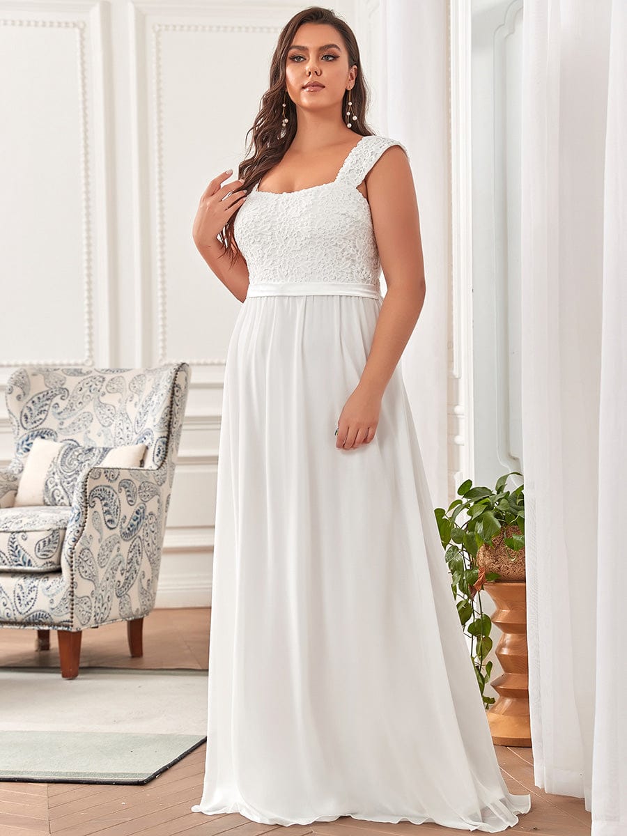 Custom Size Elegant A Line Long Chiffon Bridesmaid Dress With Lace Bodice #color_Cream