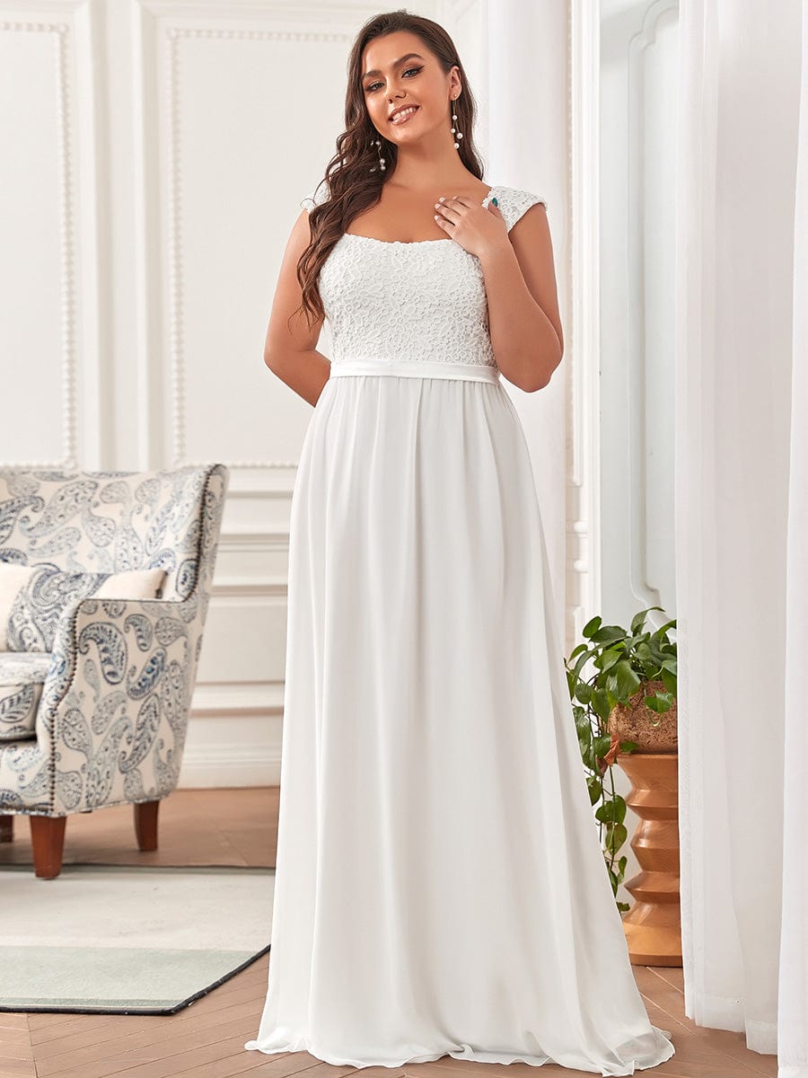 Custom Size Elegant A Line Long Chiffon Bridesmaid Dress With Lace Bodice #color_Cream