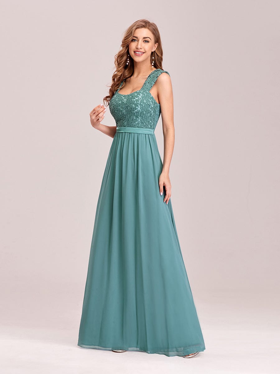 Custom Size Elegant A Line Long Chiffon Bridesmaid Dress With Lace Bodice #color_Dusty Blue