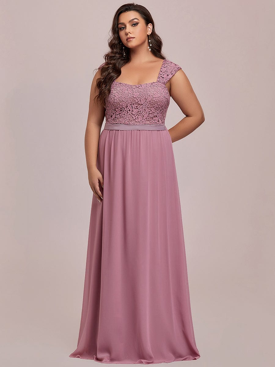 Custom Size Elegant A Line Long Chiffon Bridesmaid Dress With Lace Bodice #color_Purple Orchid