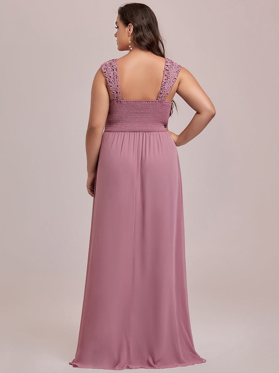 Custom Size Elegant A Line Long Chiffon Bridesmaid Dress With Lace Bodice #color_Purple Orchid