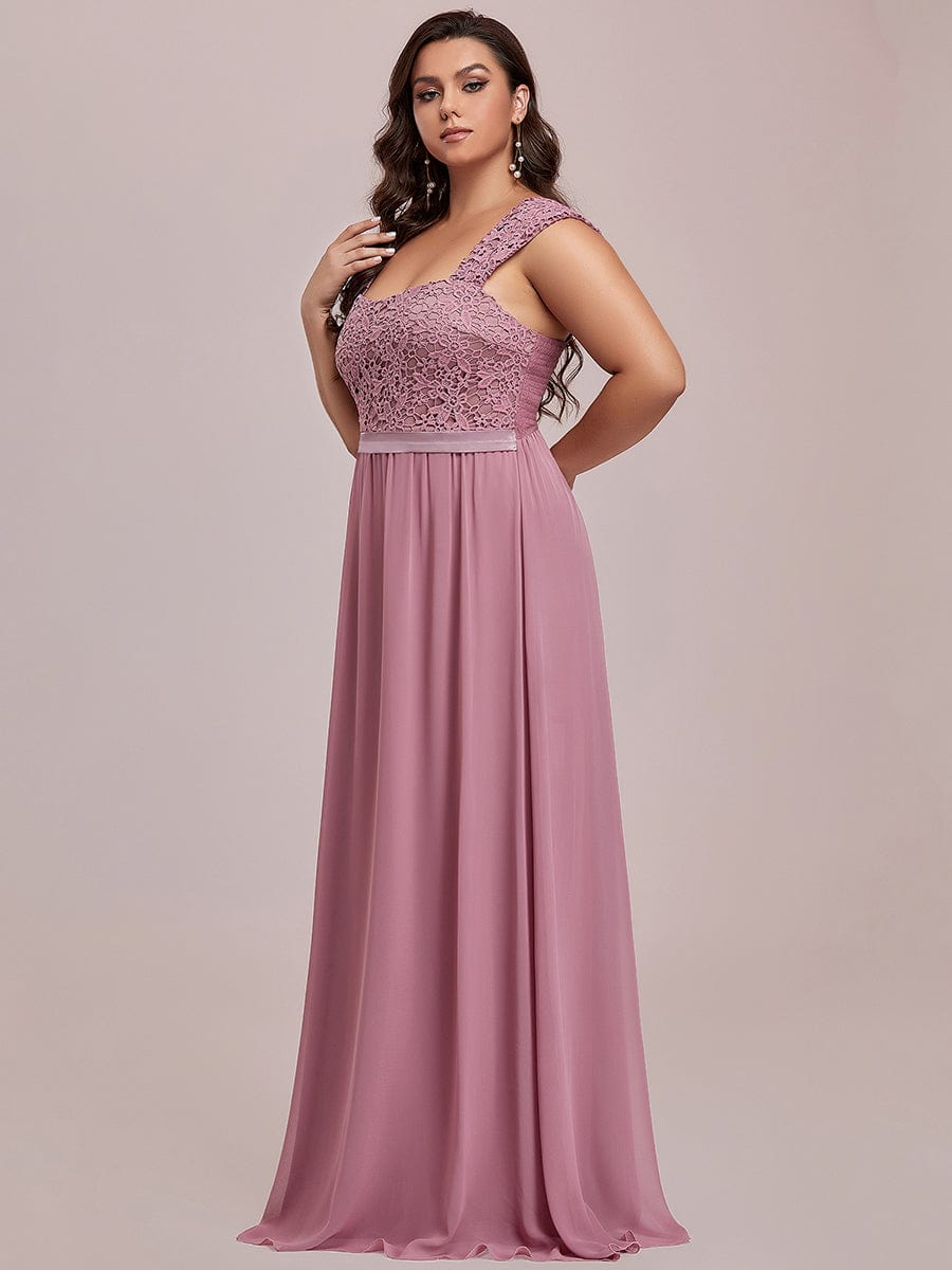 Custom Size Elegant A Line Long Chiffon Bridesmaid Dress With Lace Bodice #color_Purple Orchid