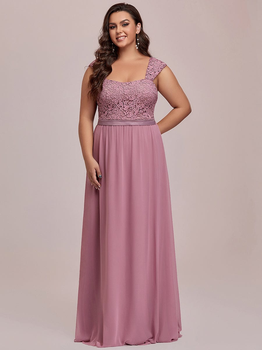 Custom Size Elegant A Line Long Chiffon Bridesmaid Dress With Lace Bodice #color_Purple Orchid