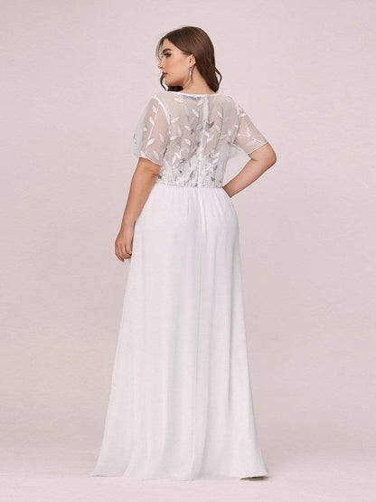 Plus Size V Neck Long Empire Formal Dresses with Sleeves #color_Cream 