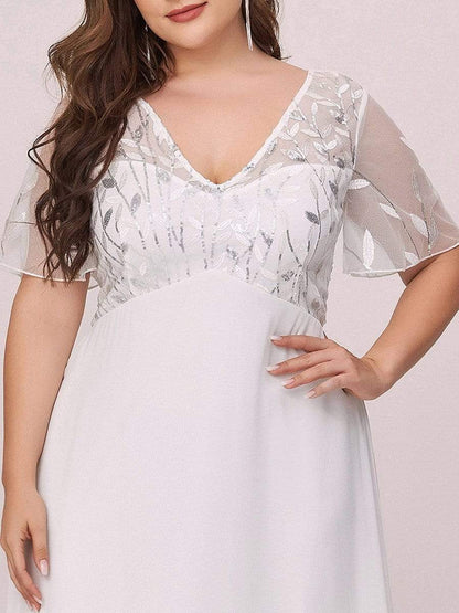 Plus Size V Neck Long Empire Formal Dresses with Sleeves #color_Cream 