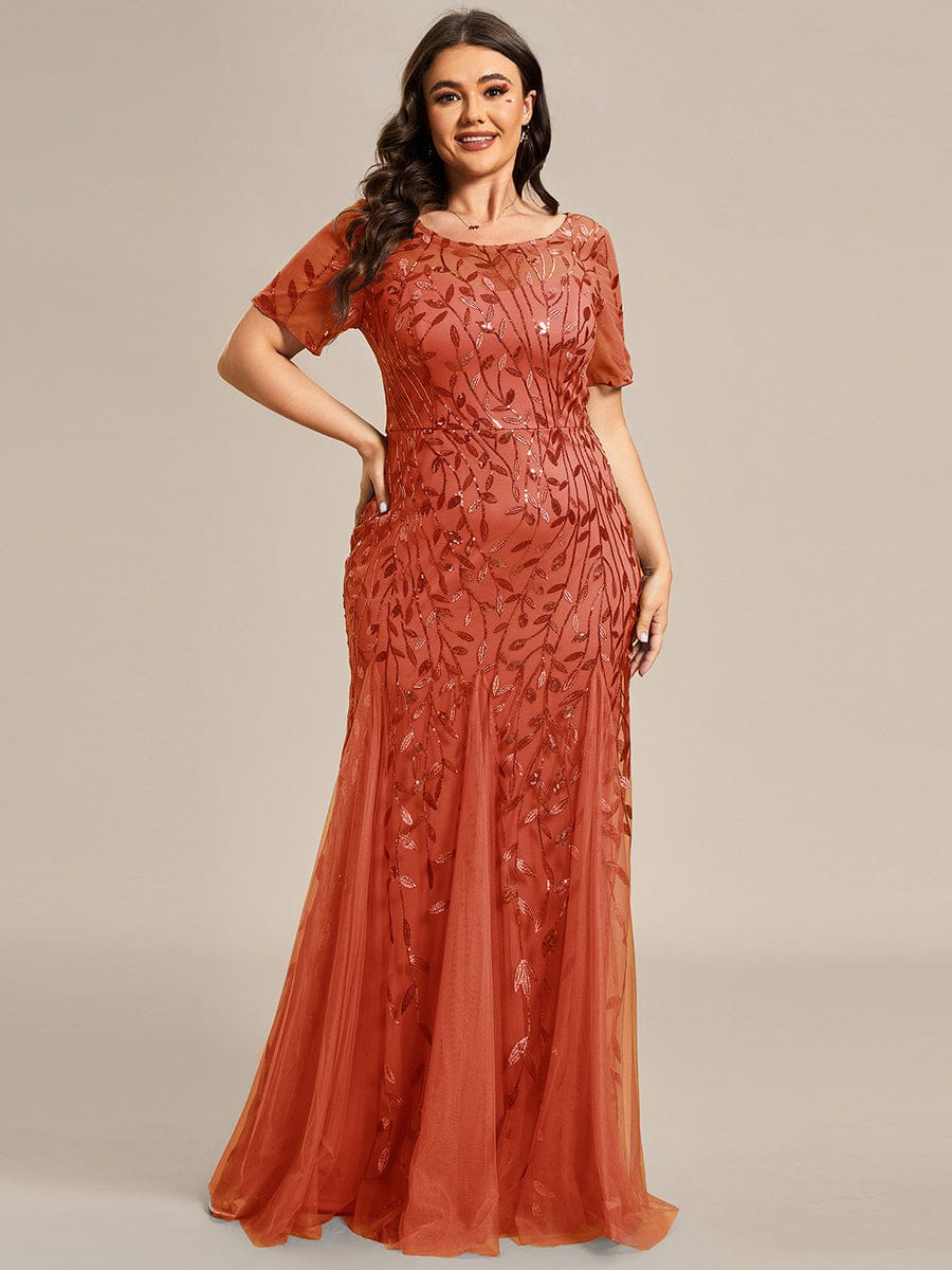 Custom Size Floral Sequin Maxi Fishtail Tulle Prom Dress #color_Burnt Orange