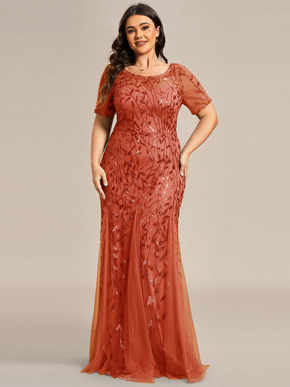 Custom Size Floral Sequin Maxi Fishtail Tulle Prom Dress #color_Burnt Orange