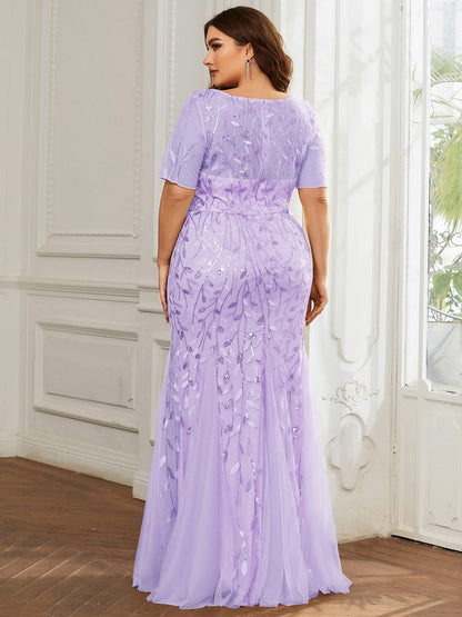 Custom Size Floral Sequin Maxi Fishtail Tulle Prom Dress #color_Lavender