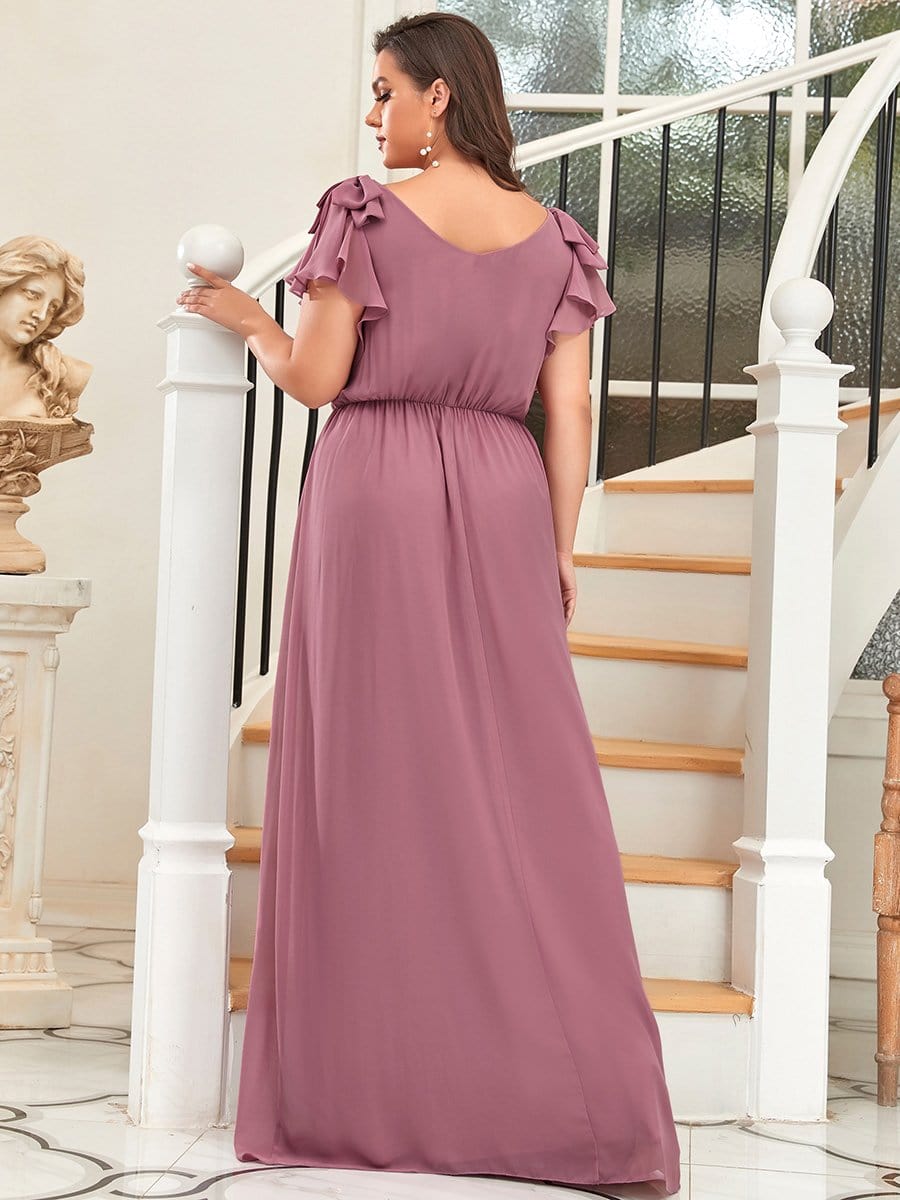 Plus Size Ruched Bodice Formal Evening Dresses with Ruffles Sleeves #color_Purple Orchid 