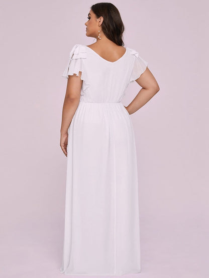 Plus Size Ruched Bodice Formal Evening Dresses with Ruffles Sleeves #color_White 