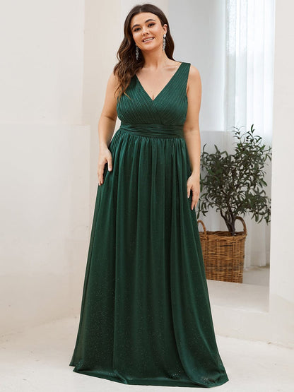 Custom Size Double V Neck Floor Length Sparkly Evening Dresses for Party #color_Dark Green