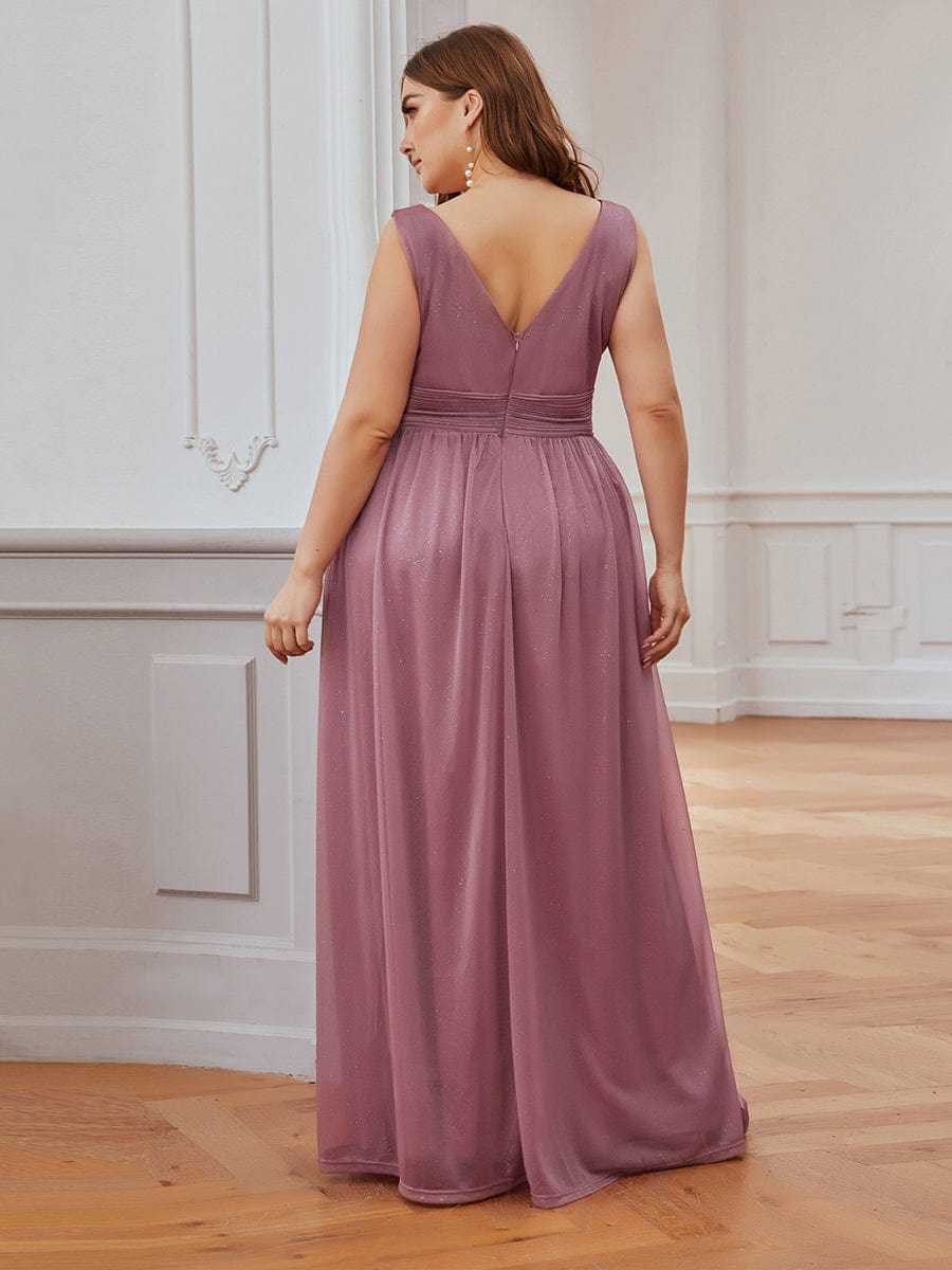 Double V Neck Floor Length Sparkly Evening Dresses for Party #color_Purple Orchid