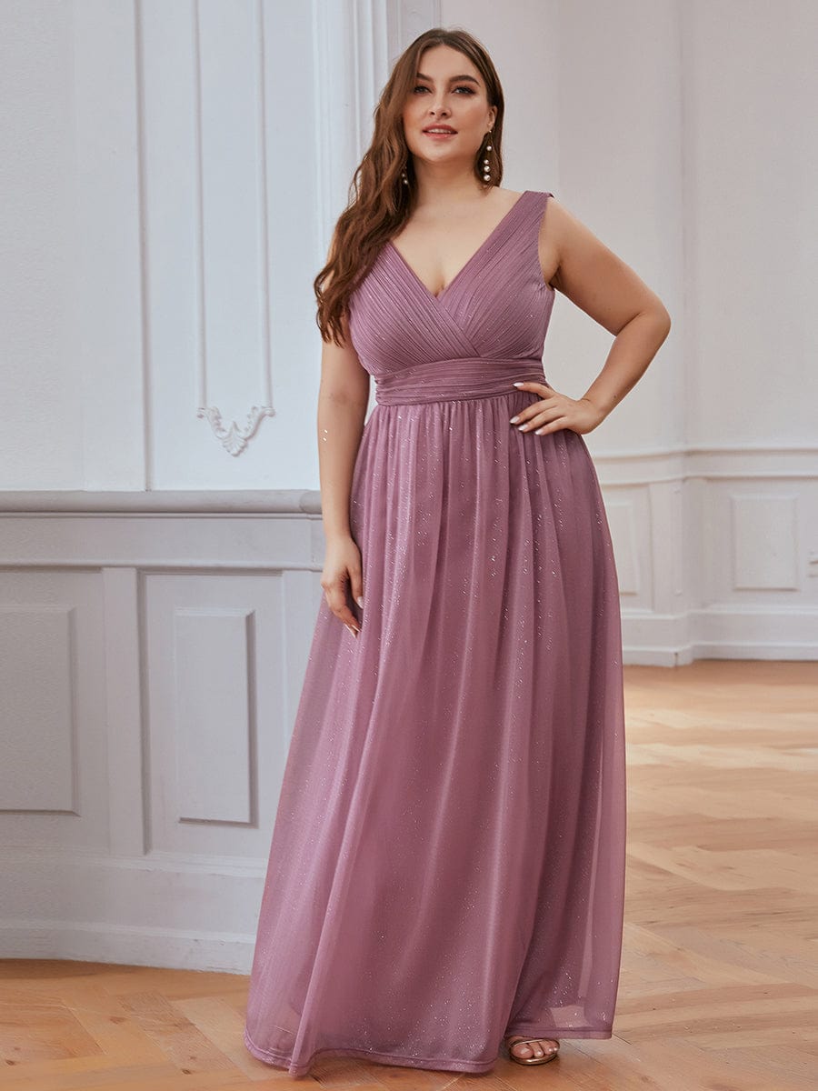 Double V Neck Maxi Long Plus Size Sparkly Evening Dresses for Party #color_Purple Orchid 