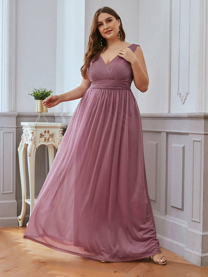 Double V Neck Maxi Long Plus Size Sparkly Evening Dresses for Party #color_Purple Orchid 