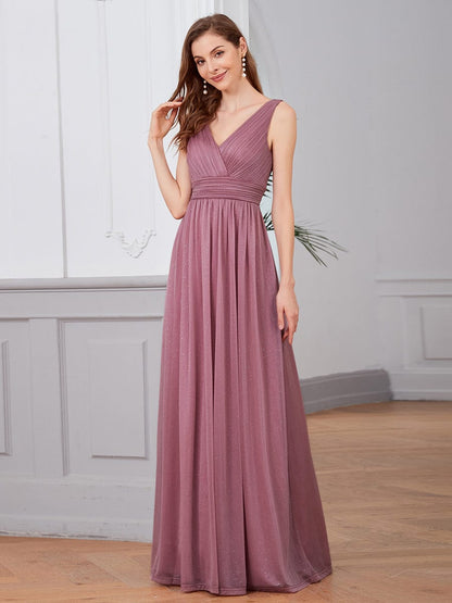 Double V Neck Floor Length Sparkly Evening Dresses for Party #color_Purple Orchid