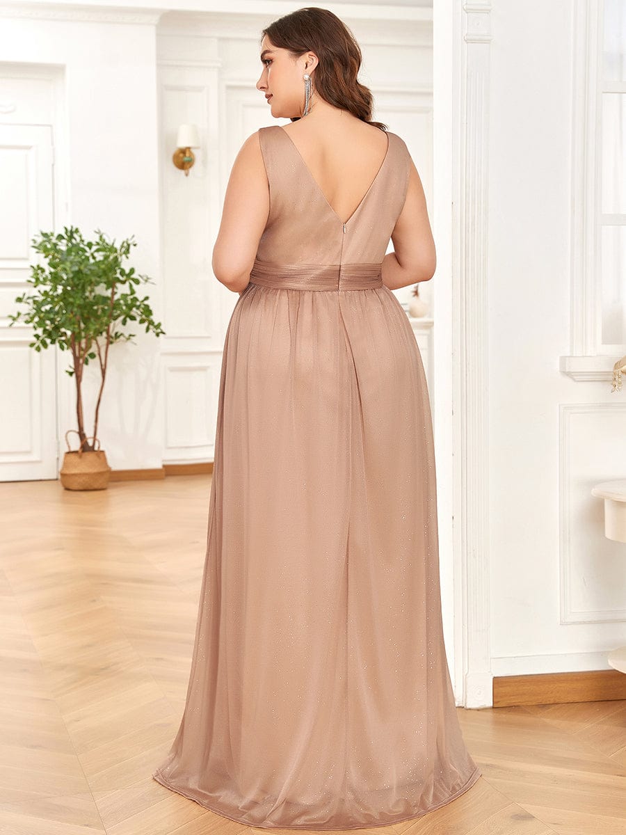 Double V Neck Floor Length Sparkly Evening Dresses for Party #color_Rose Gold