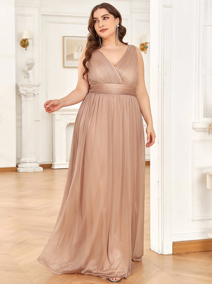 Custom Size Double V Neck Floor Length Sparkly Evening Dresses for Party #color_Rose Gold