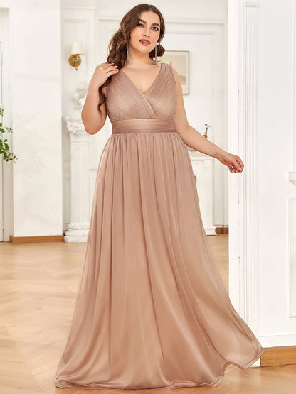 Custom Size Double V Neck Floor Length Sparkly Evening Dresses for Party #color_Rose Gold