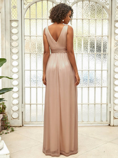 Double V Neck Floor Length Sparkly Evening Dresses for Party #color_Rose Gold