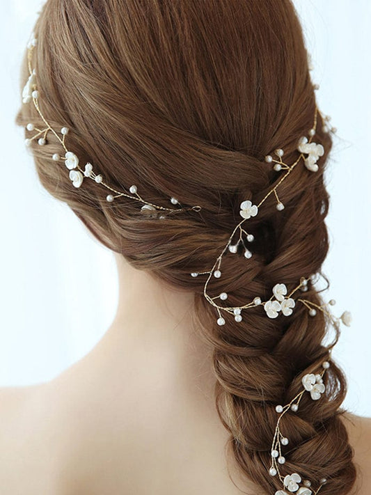 1-meter Long Handmade Pearl Braided Headband High-end Accessories #color_Gold