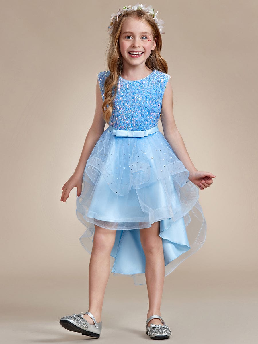 Sparkling Polka Dot High-Low Flower Girl Dresses #Color_Sky Blue