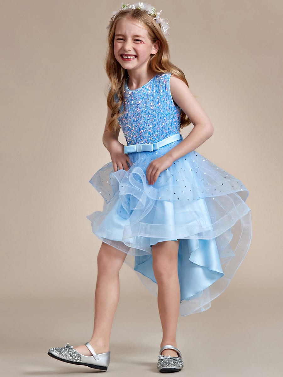 Sparkling Polka Dot High-Low Flower Girl Dresses #Color_Sky Blue