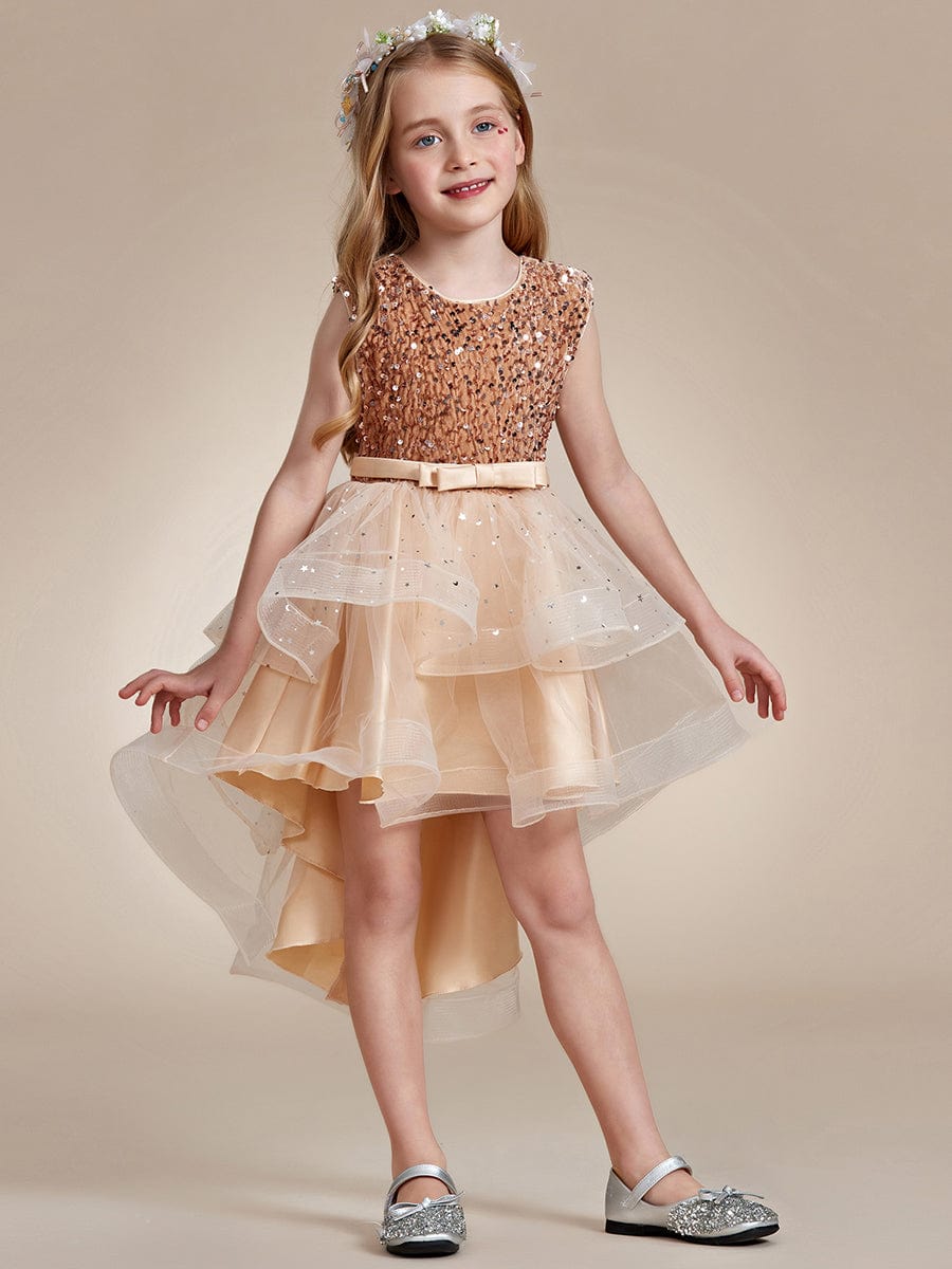 Sparkling Polka Dot High-Low Flower Girl Dresses #Color_Champagne