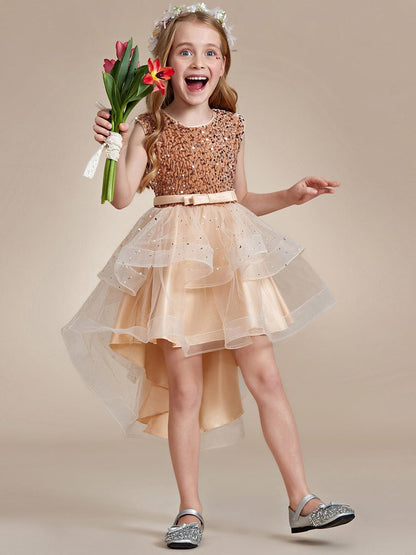 Sparkling Polka Dot High-Low Flower Girl Dresses #Color_Champagne