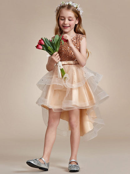 Sparkling Polka Dot High-Low Flower Girl Dresses #Color_Champagne