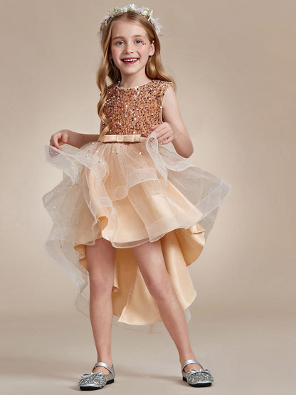 Sparkling Polka Dot High-Low Flower Girl Dresses #Color_Champagne