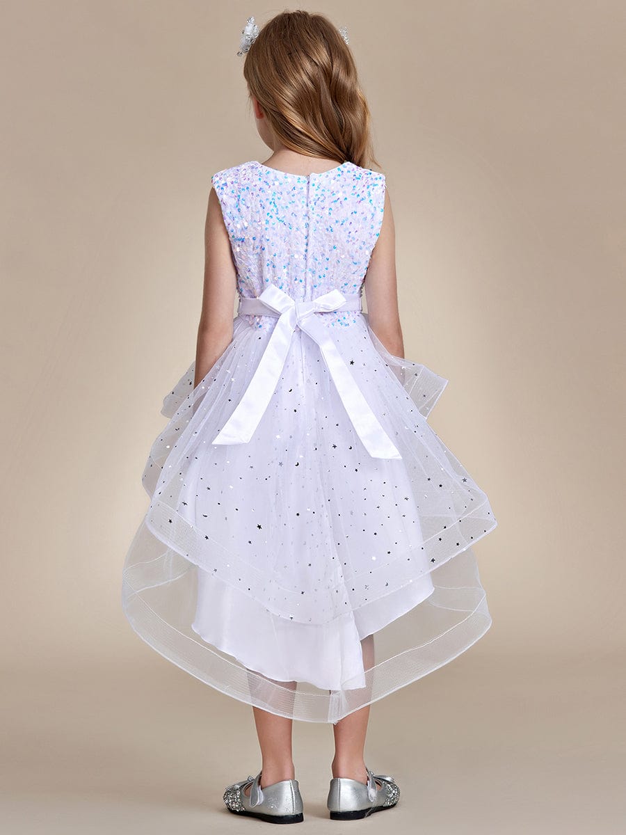 Sparkling Polka Dot High-Low Flower Girl Dresses #Color_White