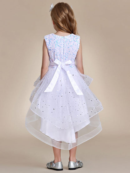 Sparkling Polka Dot High-Low Flower Girl Dresses #Color_White