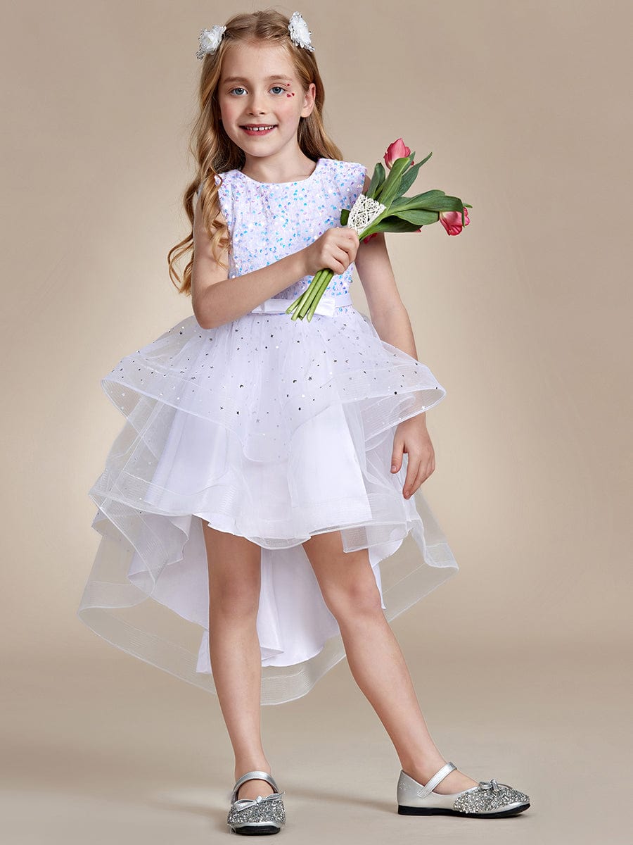 Sparkling Polka Dot High-Low Flower Girl Dresses #Color_White