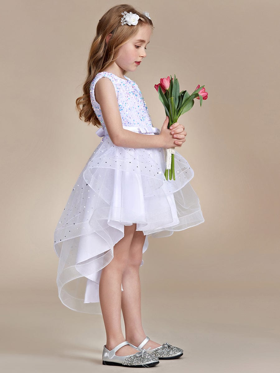 Sparkling Polka Dot High-Low Flower Girl Dresses #Color_White