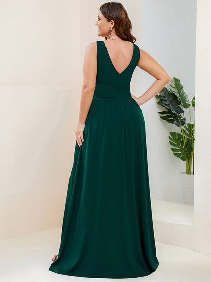 Custom Size Deep V-Neck Empire Waist Sleeveless Simple Evening Dress #color_Dark Green