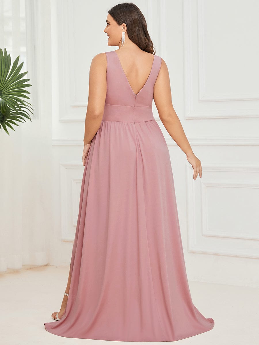 Custom Size Deep V-Neck Empire Waist Sleeveless Simple Evening Dress #color_Dusty Rose