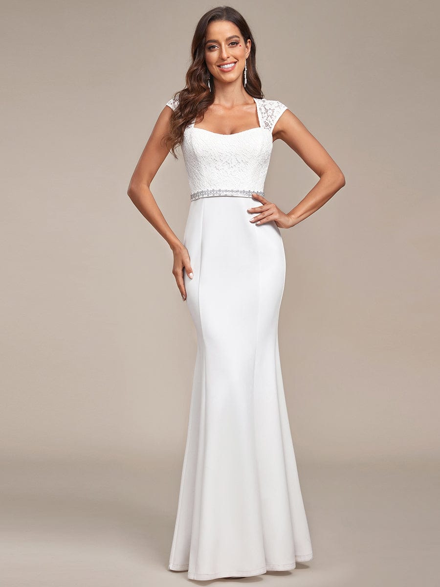 Simple Cap Sleeve Sweetheart Mermaid Style Wedding Dress #color_Cream