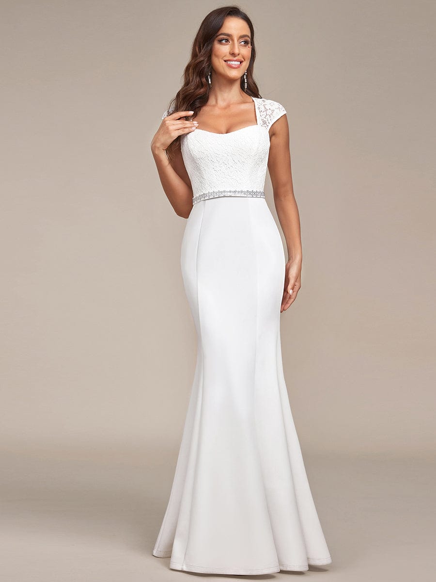 Simple Cap Sleeve Sweetheart Mermaid Style Wedding Dress #color_Cream