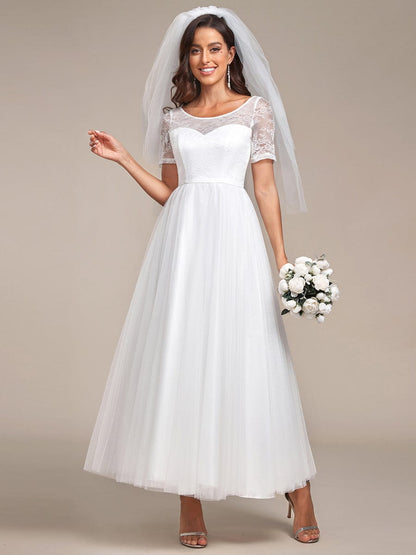 Short Sleeve Corset Lace-Up A-Line Wedding Dress