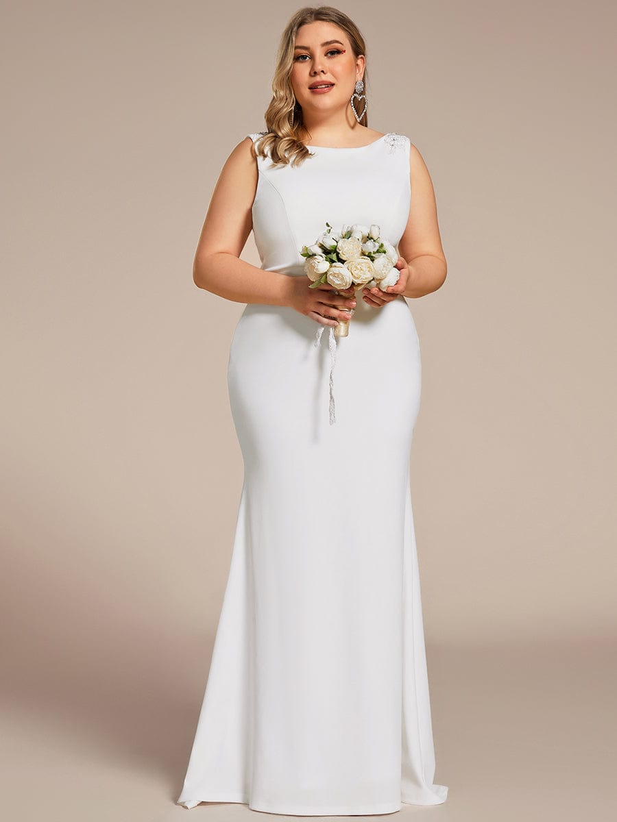 Bodycon Sleeveless High Neck Low Back Fishtail Wedding Dress #color_White