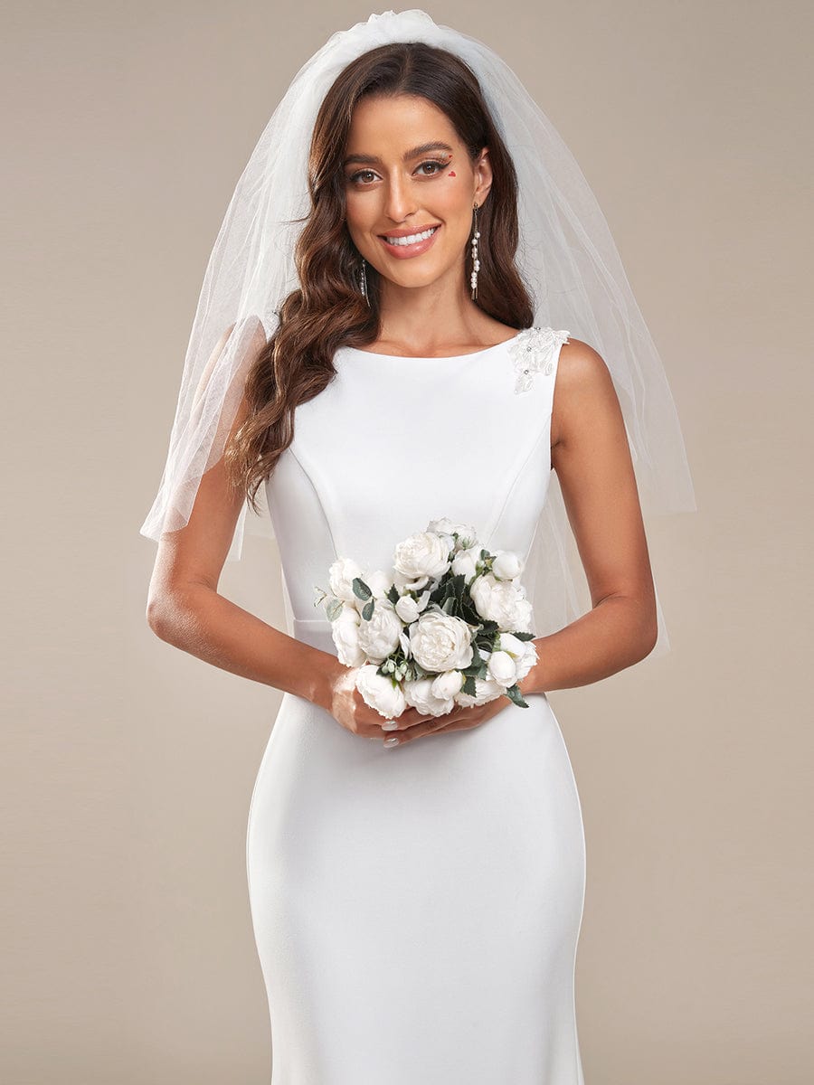 Bodycon Sleeveless High Neck Low Back Fishtail Wedding Dress #color_White