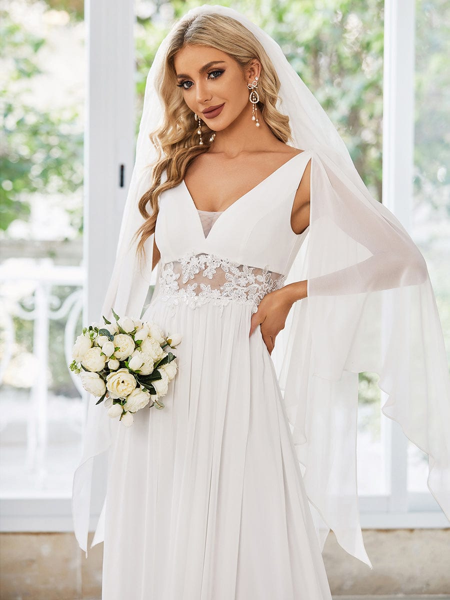 Illusion Lace V-Neck Cape Sleeves A-Line Wedding Dress #color_Cream