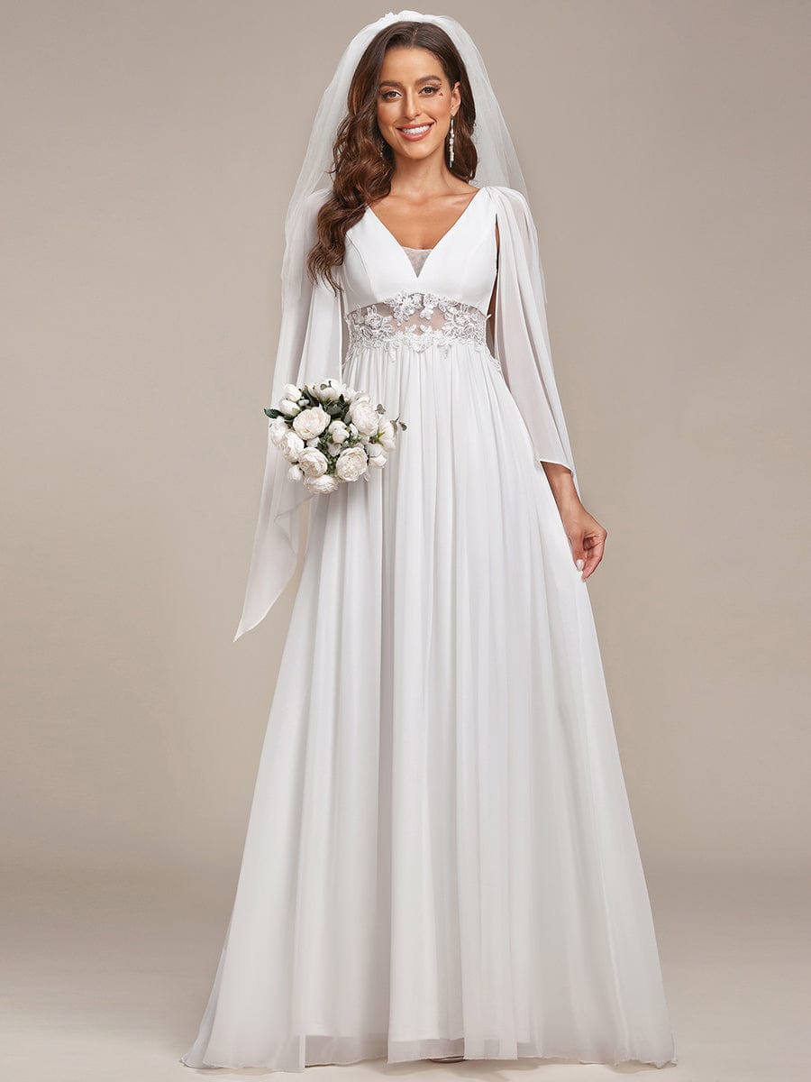 Illusion Lace V-Neck Cape Sleeves A-Line Wedding Dress #color_Cream