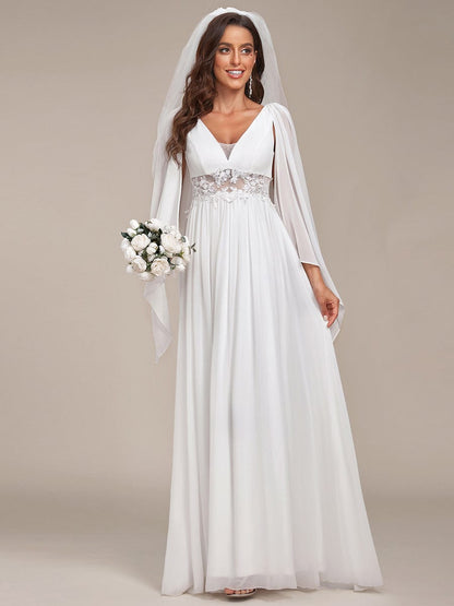 Illusion Lace V-Neck Cape Sleeves A-Line Wedding Dress #color_Cream