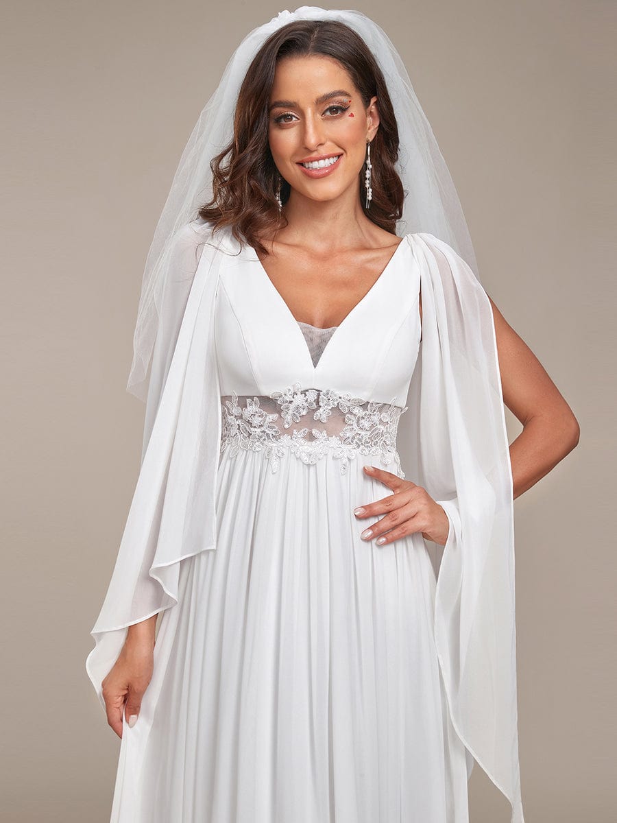 Illusion Lace V-Neck Cape Sleeves A-Line Wedding Dress #color_Cream